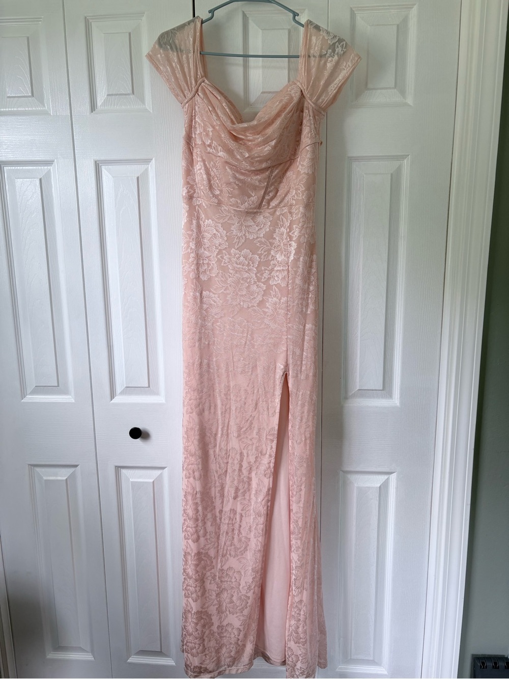 Windsor Blush Lace Cowl-Neck Maxi Dress